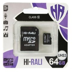 Карта пам'яті Hi-Rali MicroSDHC 64GB UHS-I/U3 Class 10 Hi-Rali + SD-adapter (HI-64GBSDU3CL10-01)